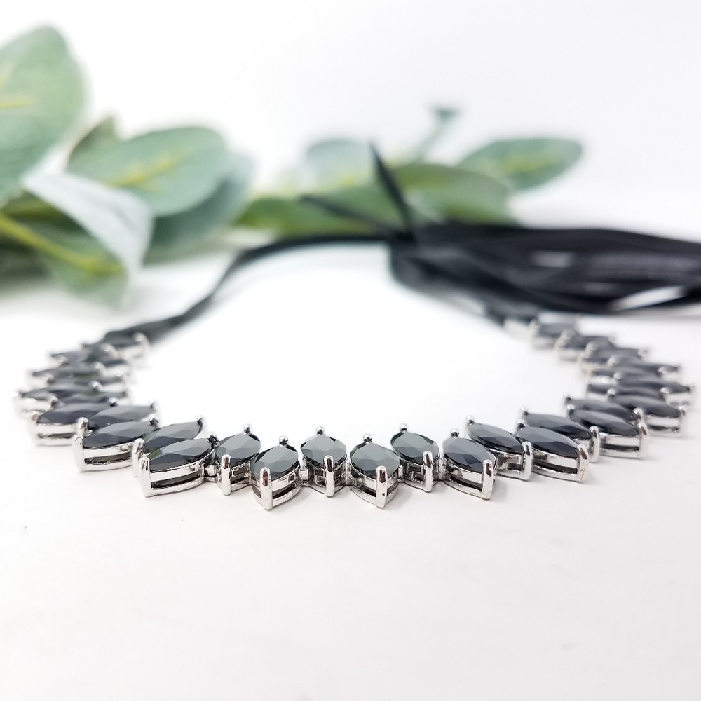 FALLON Monach Jagged Crystal Leather Wrap Choker - Picture 3 of 8